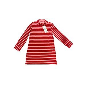 Renwick Striped Mock Neck Dress Red & White Pima Cotton Kids Size 4/5